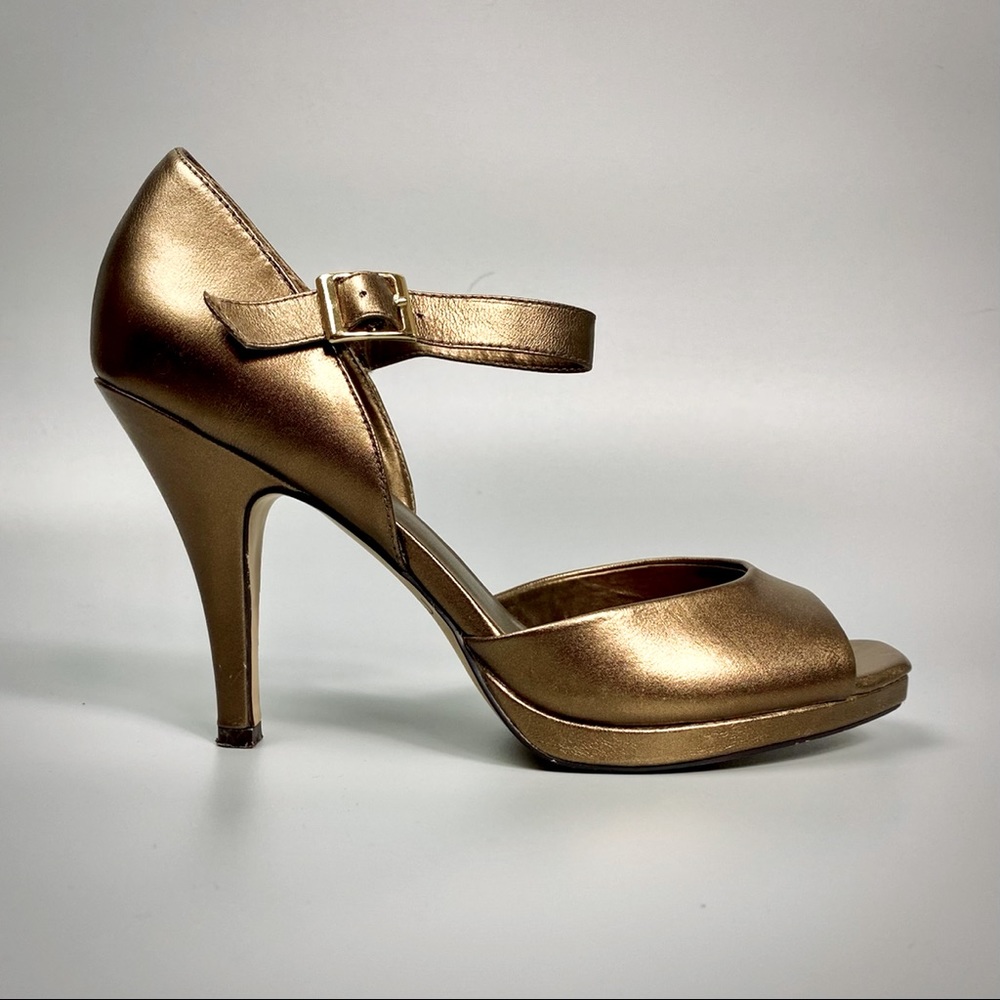 Bronze Gold Open-toe Stiletto Heels / 8